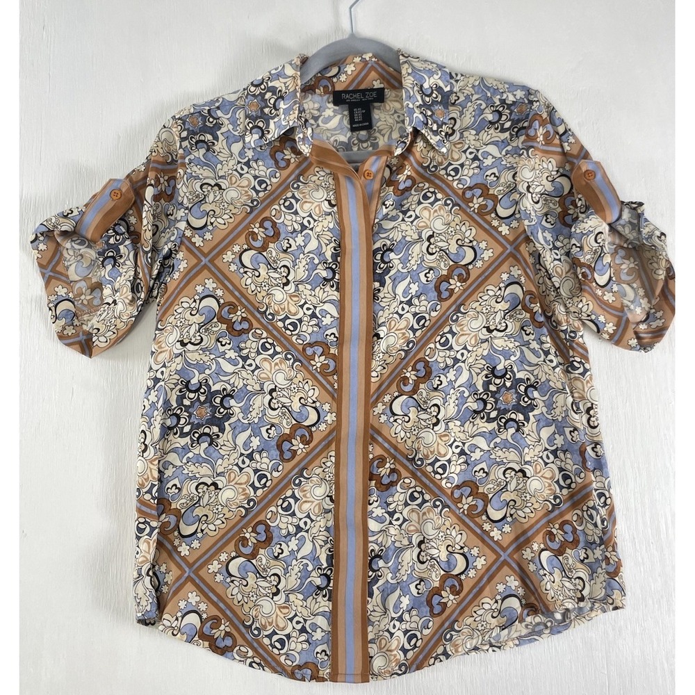 Rachel Zoe‎ Retro Ramona Paisley Tab Sleeve Blouse top Shirt LA NY women Size XS